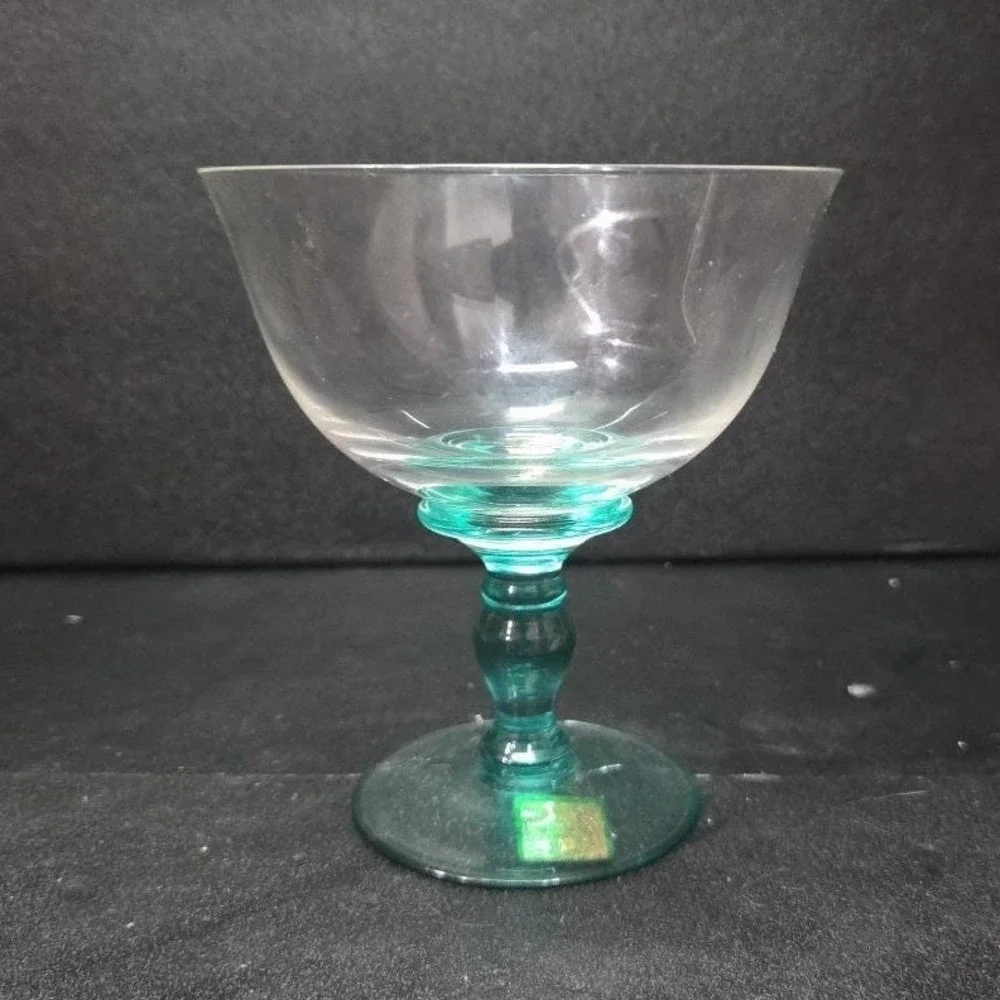 Marquis Waterford‎ Bermuda Green Champagne Coupe, Vintage Cut Crystal Stemware